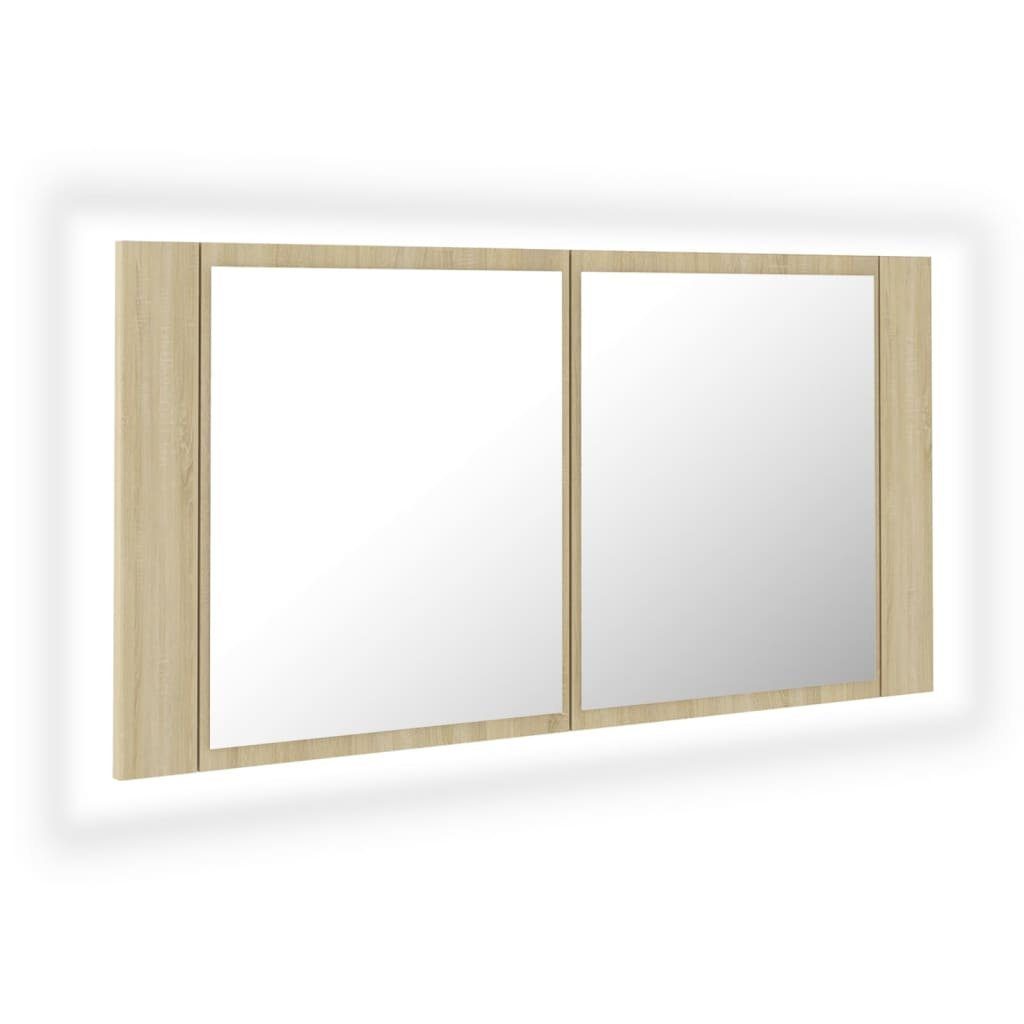 vidaXL Badezimmerspiegelschrank LED-Bad-Spiegelschrank Sonoma-Eiche 90x12x45 cm Acryl (1-St)