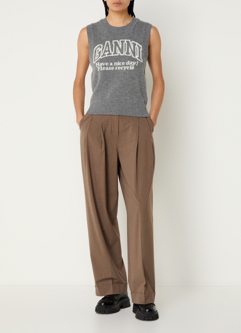 Ganni Fine-knit sleeveless sweater in wool blend with knitted-in logo print