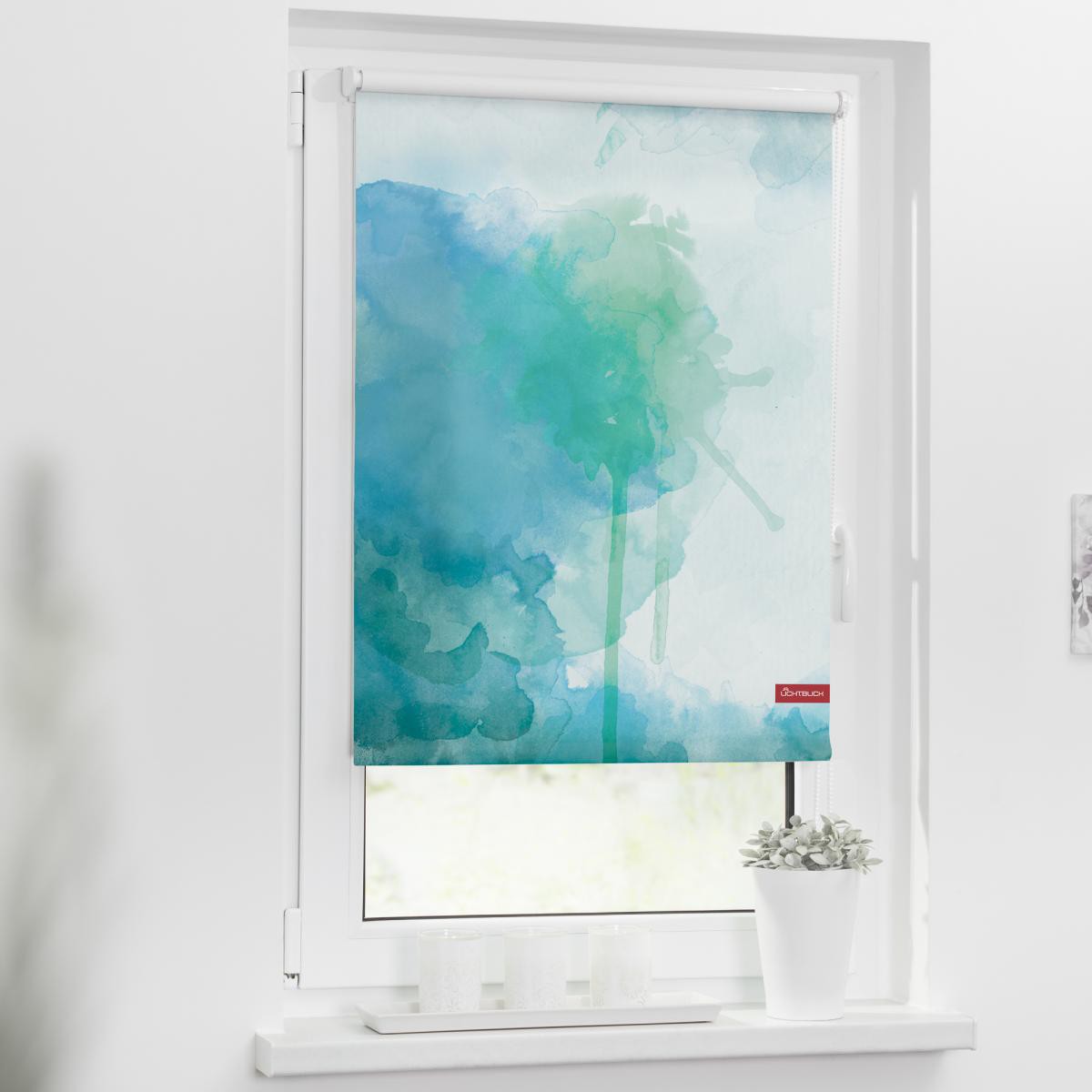 Lichtblick Rollo Klemmfix, ohne Bohren, blickdicht, Aquarell - Blau Grün, 60 x 150 cm (B x L)