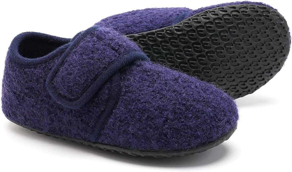 IceUnicorn Kinder-Hausschuhe - Wärmende, rutschfeste Slipper, Klettverschluss Hausschuh (1Paar Kinderhausschuhe, herausnehmbare waschbare Innensohle, rutschhemmder Sohle) Rutschfeste Gummisohle für sicheren Halt