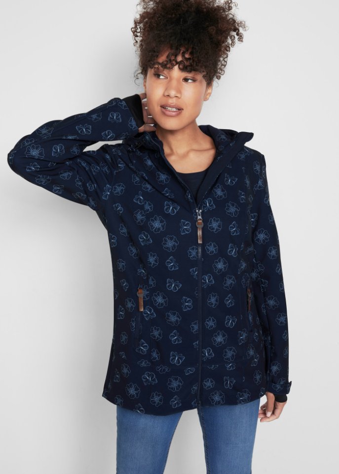 Softshelljacke mit Blumenmuster, wasserabweisend