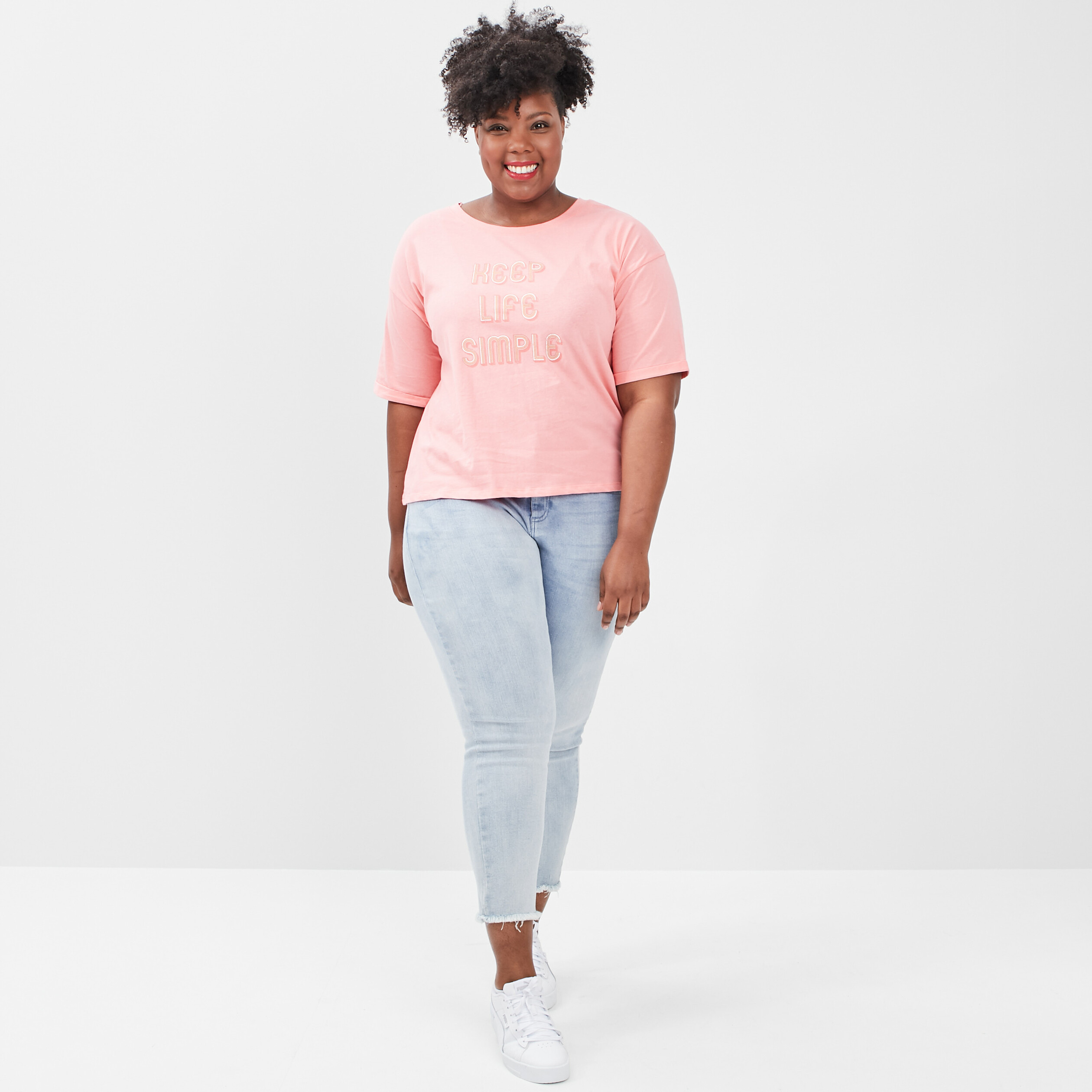 T-shirt manches courtes rose vif femme grande taille | La Halle