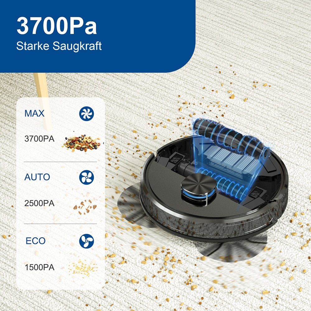 aonus Saugroboter i8 Nass-Trocken-Saugroboter Saug- und Wischroboter 3700Pa, 42,00 W, mit Beutel, App Steuerung und 3,5L-Automatisches Staubsauger-System.Laser