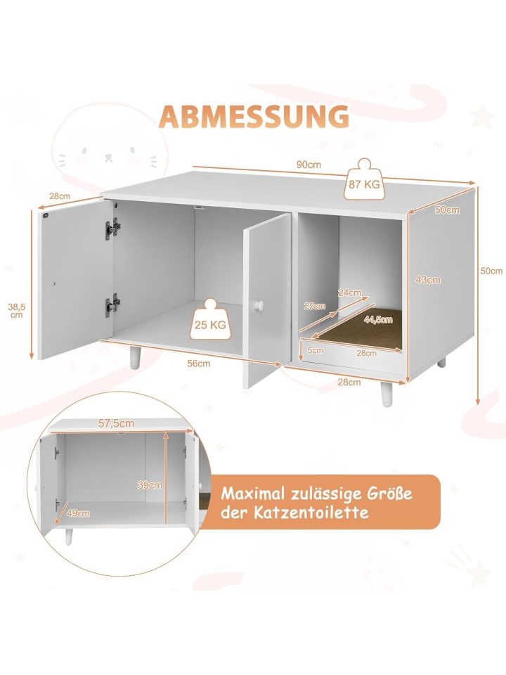 COSTWAY Katzenschrank mit Kratzbrett in Weiß günstig kaufen 50 cm