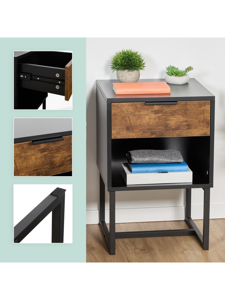 relaxdays Nachttisch in Schwarz/ Braun - (B)40 x  (H)60,5 x (T)41,5 cm günstig kaufen onesize