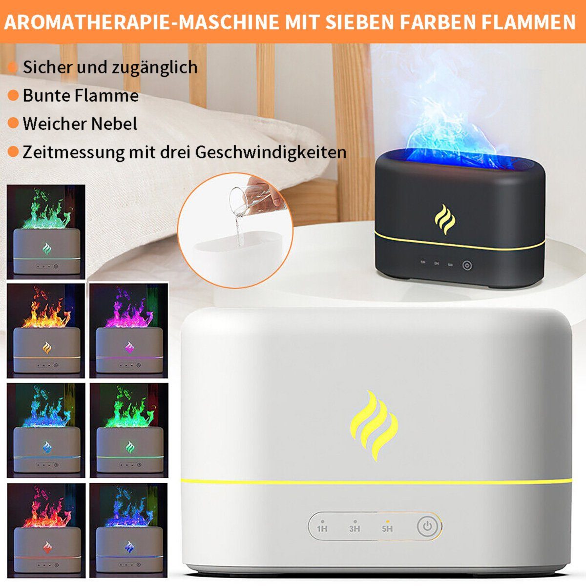 götäzer Luftbefeuchter Kreatives, farbenfrohes Aromatherapiegerät mit simulierter Flamme, Raumduftmaschine, Schlafzimmer-Desktop-Flammenbefeuchter