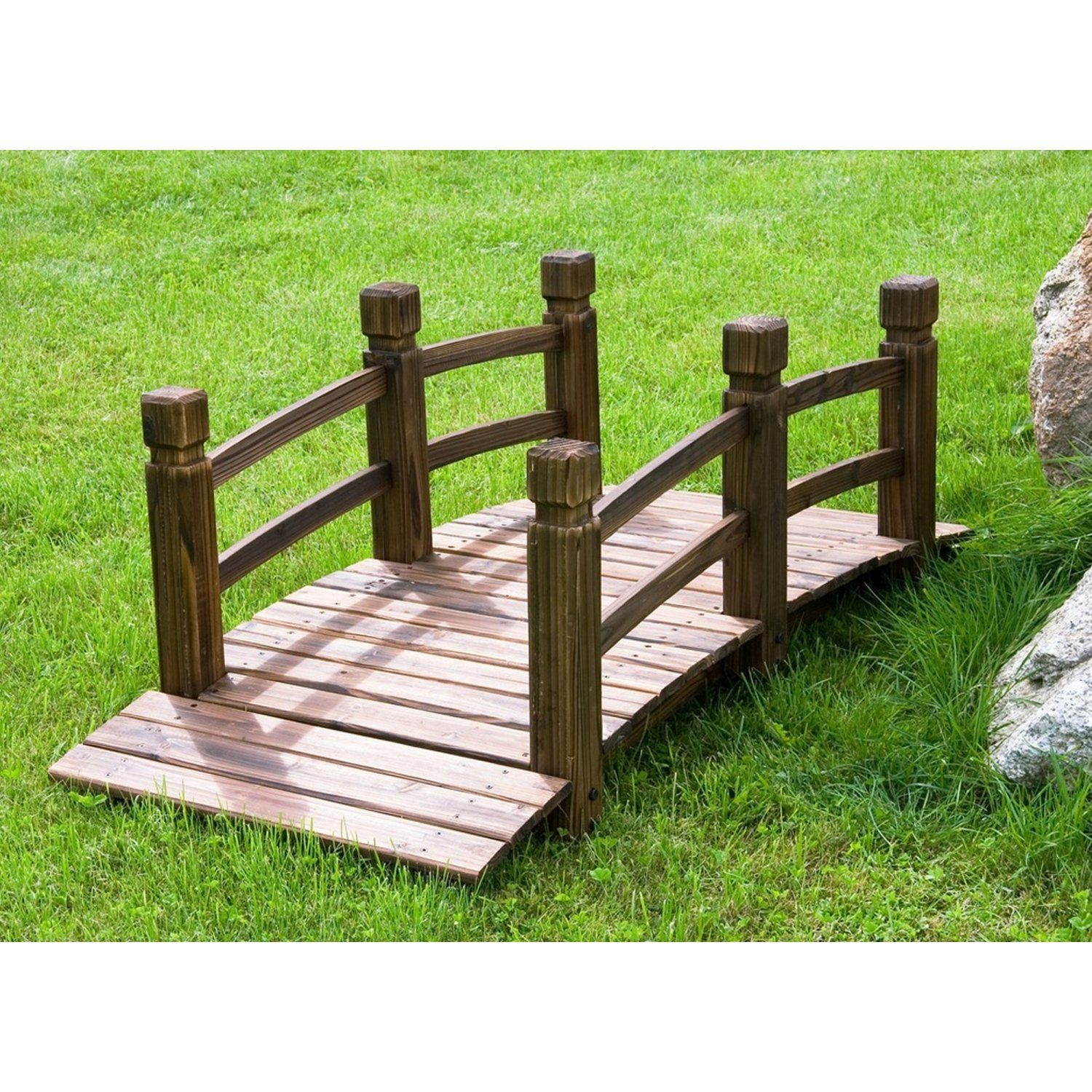 STILISTA Zierbrücke Holzbrücke Gartenbrücke Teichbrücke Dekobrücke, 150 x 65 x 53 cm, mit Geländer, geölt, Farbwahl