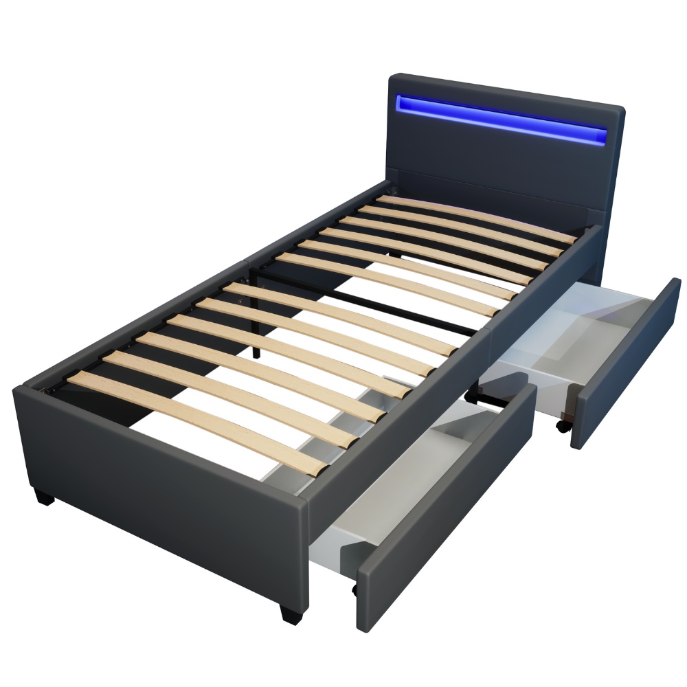 Home Deluxe LED Bett NUBE mit Schubladen - 90 x 200 cm Dunkelgrau