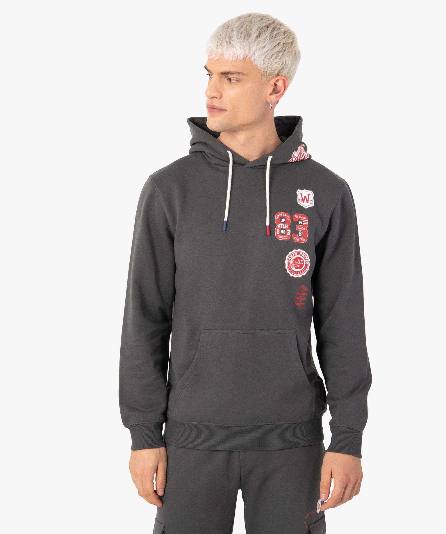 Sweat homme à capuche avec inscriptions – Camps United gris | GEMO