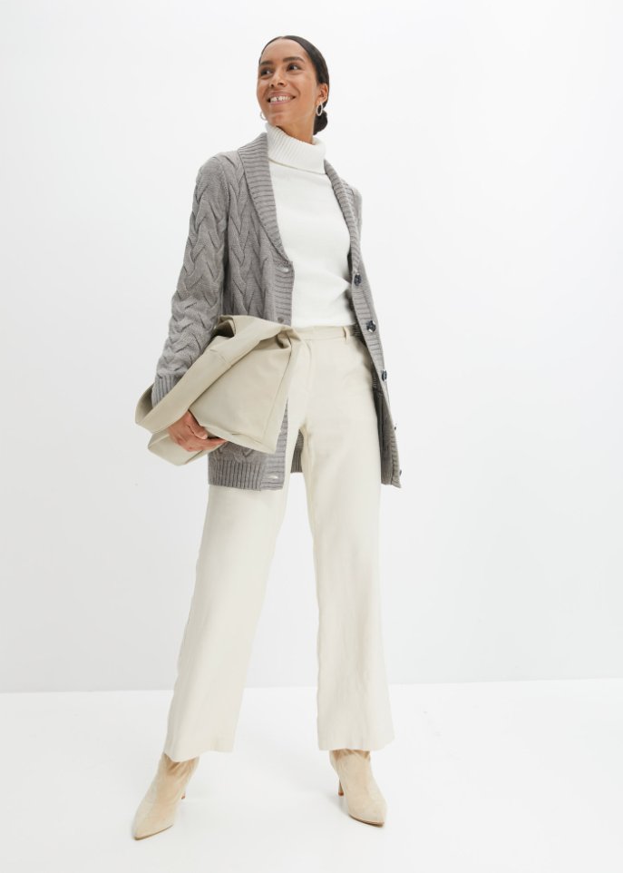Strickjacke mit Schalkragen und Zopfmuster