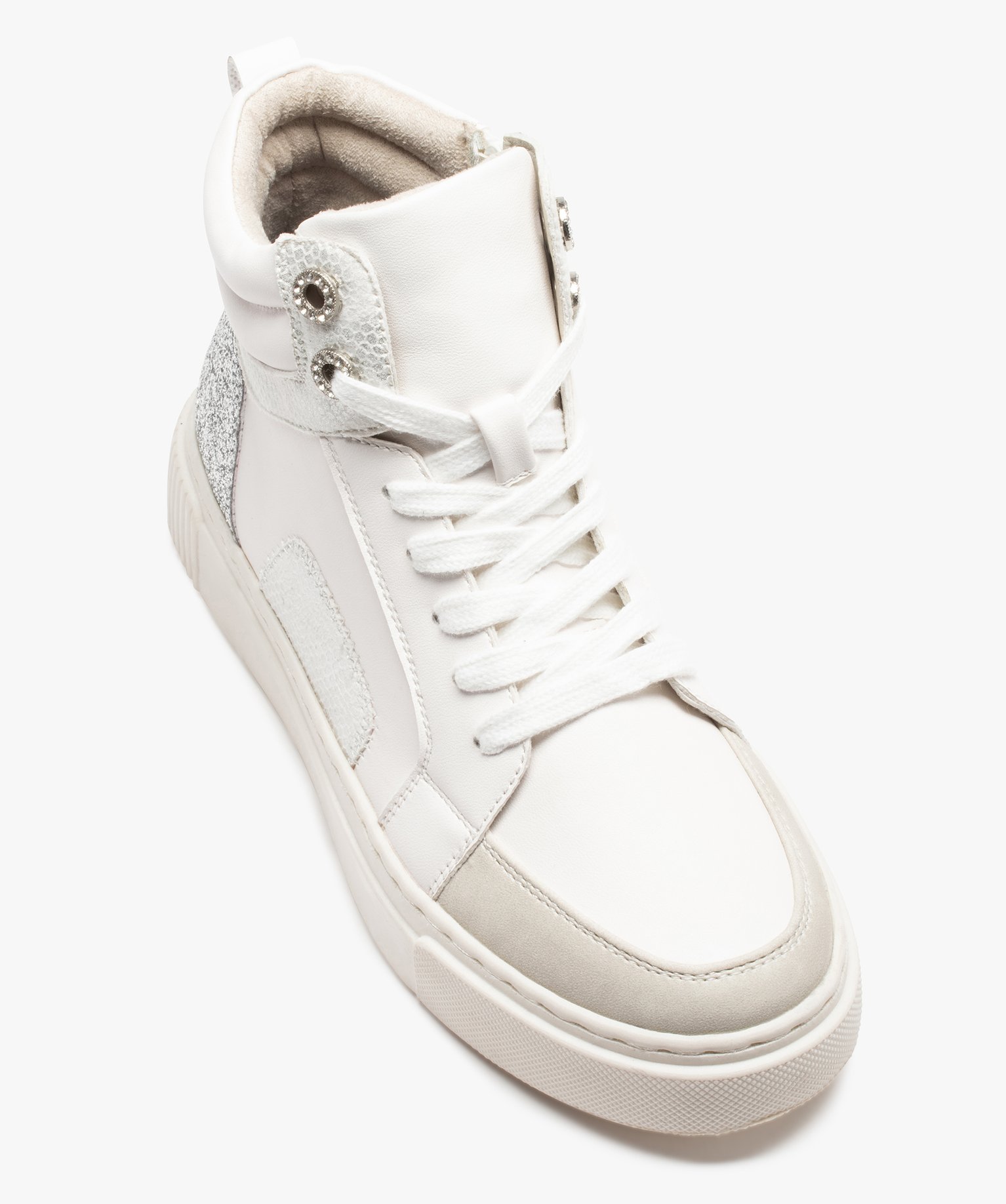 Baskets femme mid-cut à détails brillants fermeture zip blanc | GEMO