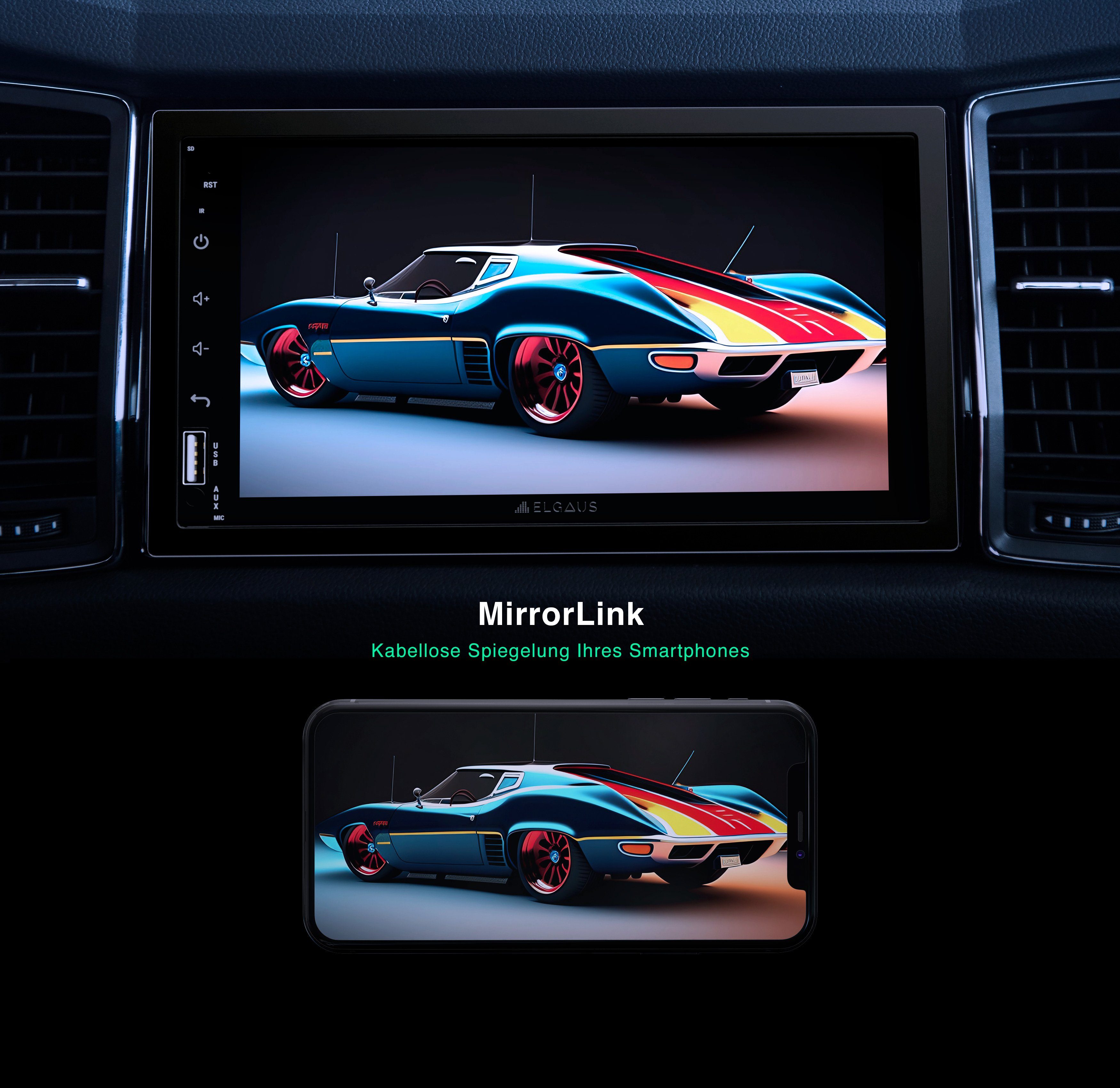 ELGAUS ELGAUS OM-270A universelles 2 DIN Android 11 Autoradio (FM-Tuner mit RDS, Digitalradio (DAB), UKW, CarPlay, Android Auto, RDS, DAB, RGB, Fernbedienung, Manual in DE/EN)