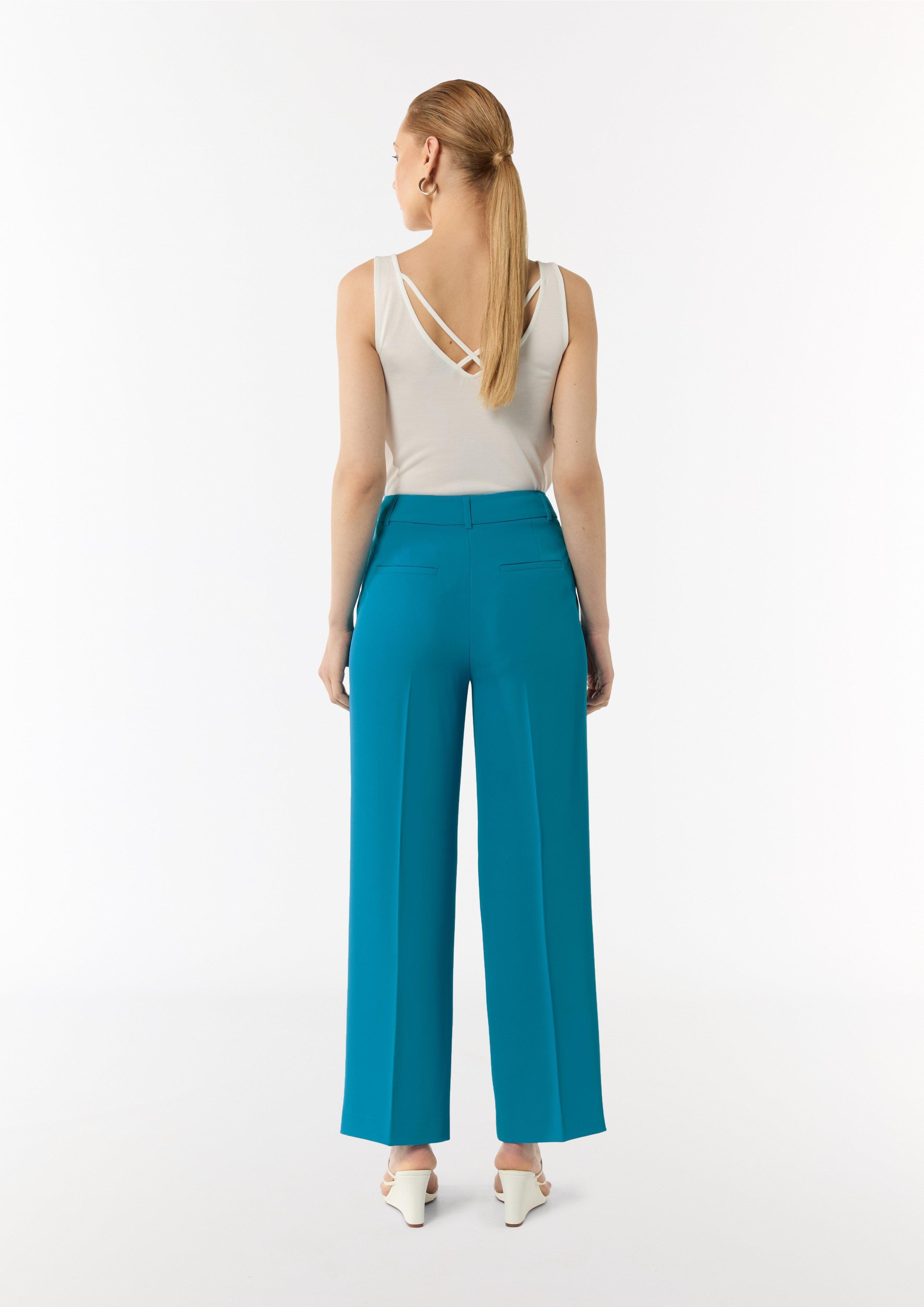 Fließende Wide-Leg-Hose mit Bügelfalten - ozeanblau