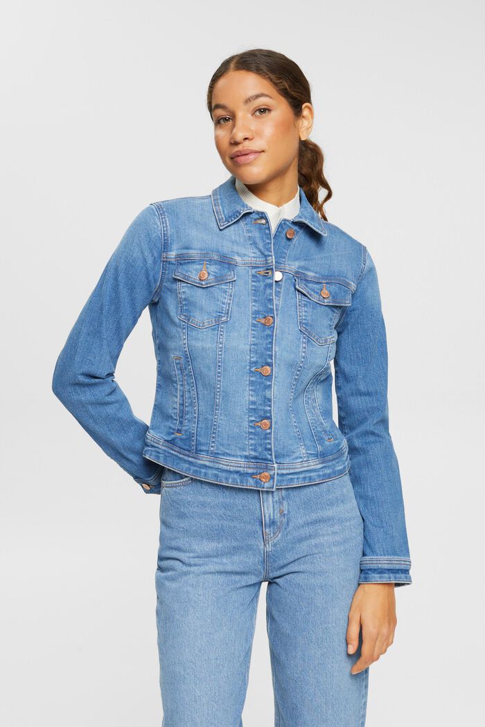 Jeansjacke im Used-Look, Organic Cotton