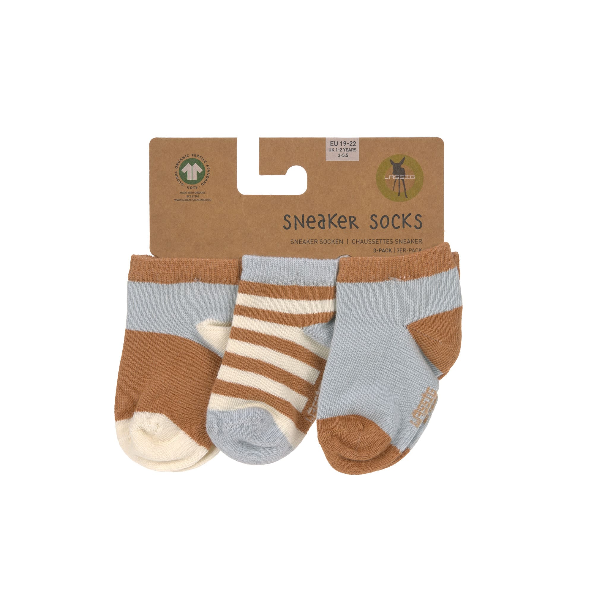 Kinder Sneaker Socken (3er-Set), Hellblau Karamell