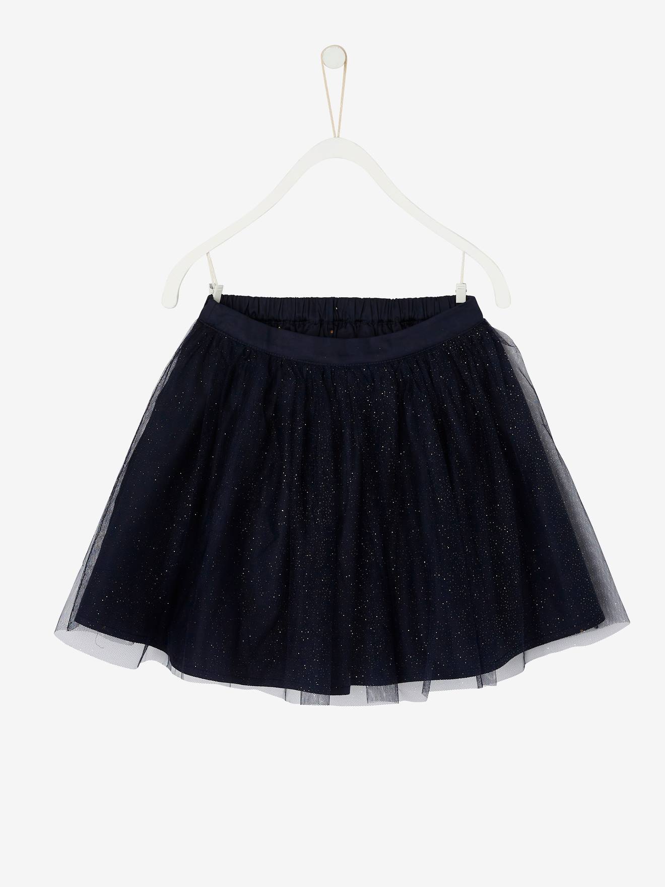Jupe de fête réversible fille paillettes et pois irisés encre imprimé