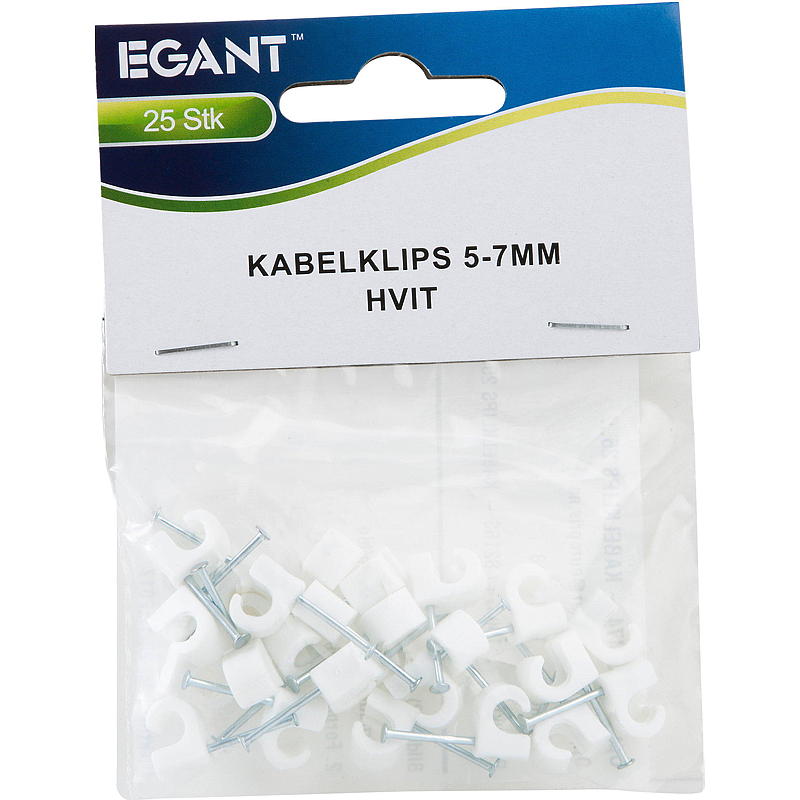 Egant Kabelklips 25-pk 5-7 mm, hvit