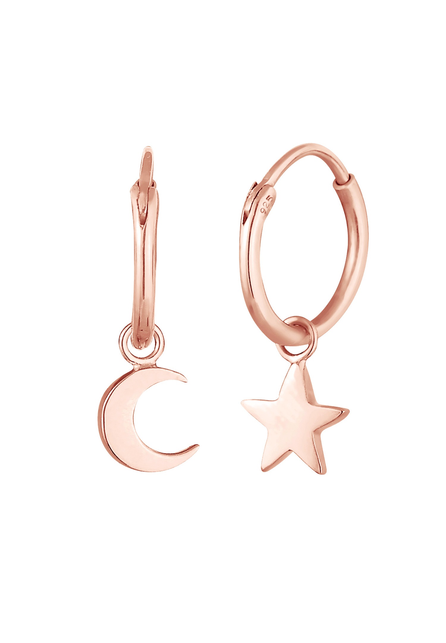 Pendientes colgantes de estrella en forma de media luna estilo astronomía de Elli Creoles para mujer (plata 925/1000)