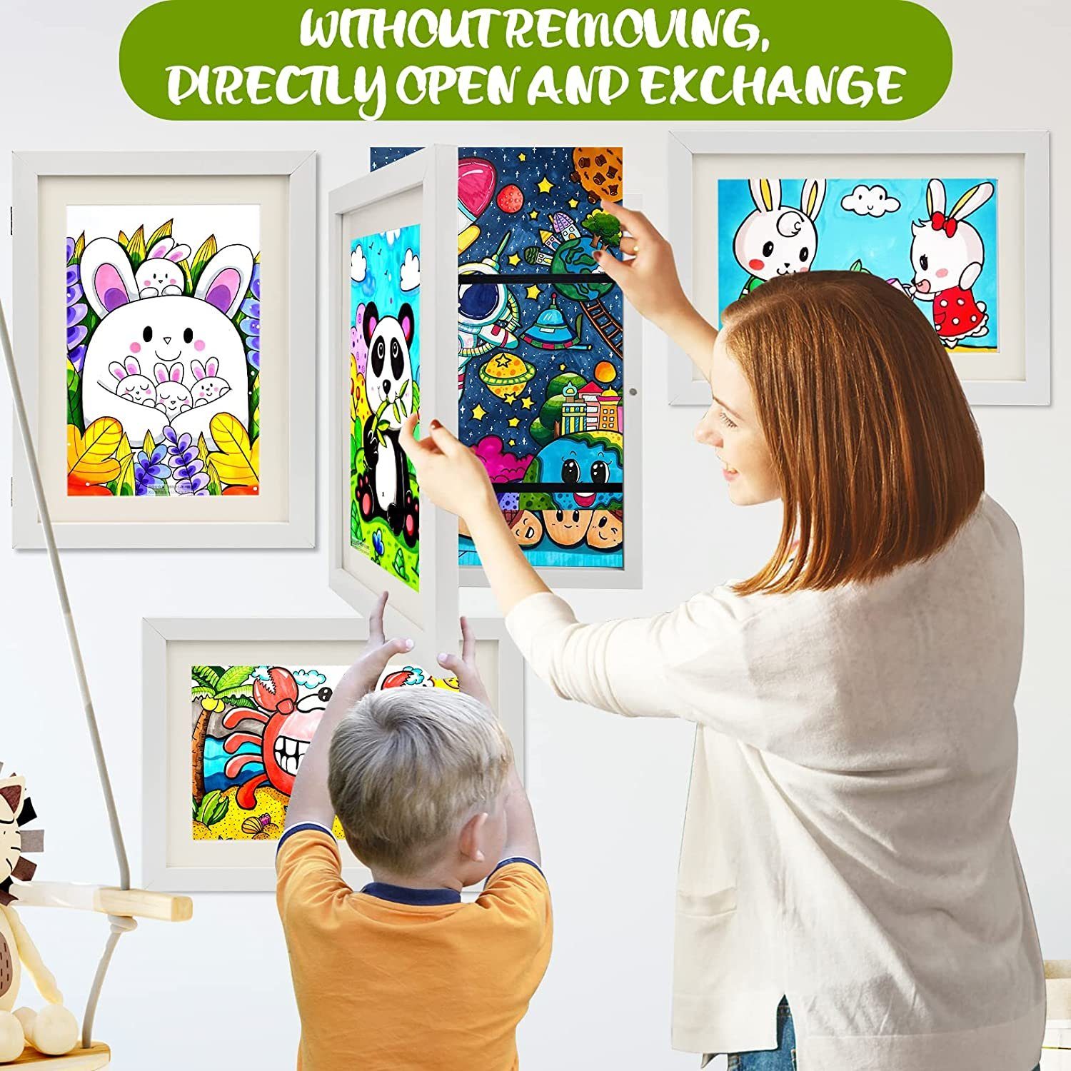 Blusmart Bilderrahmen Kinder Kunst Bilderrahmen Kunstrahmen A4 Frontöffnung, (Kinderzeichnungen Kunstfotorahmen), Wechselrahmen für Kinderbilder, Für Kinder zum Basteln, Aufhängen und Aufbewahren von Kunstwerken