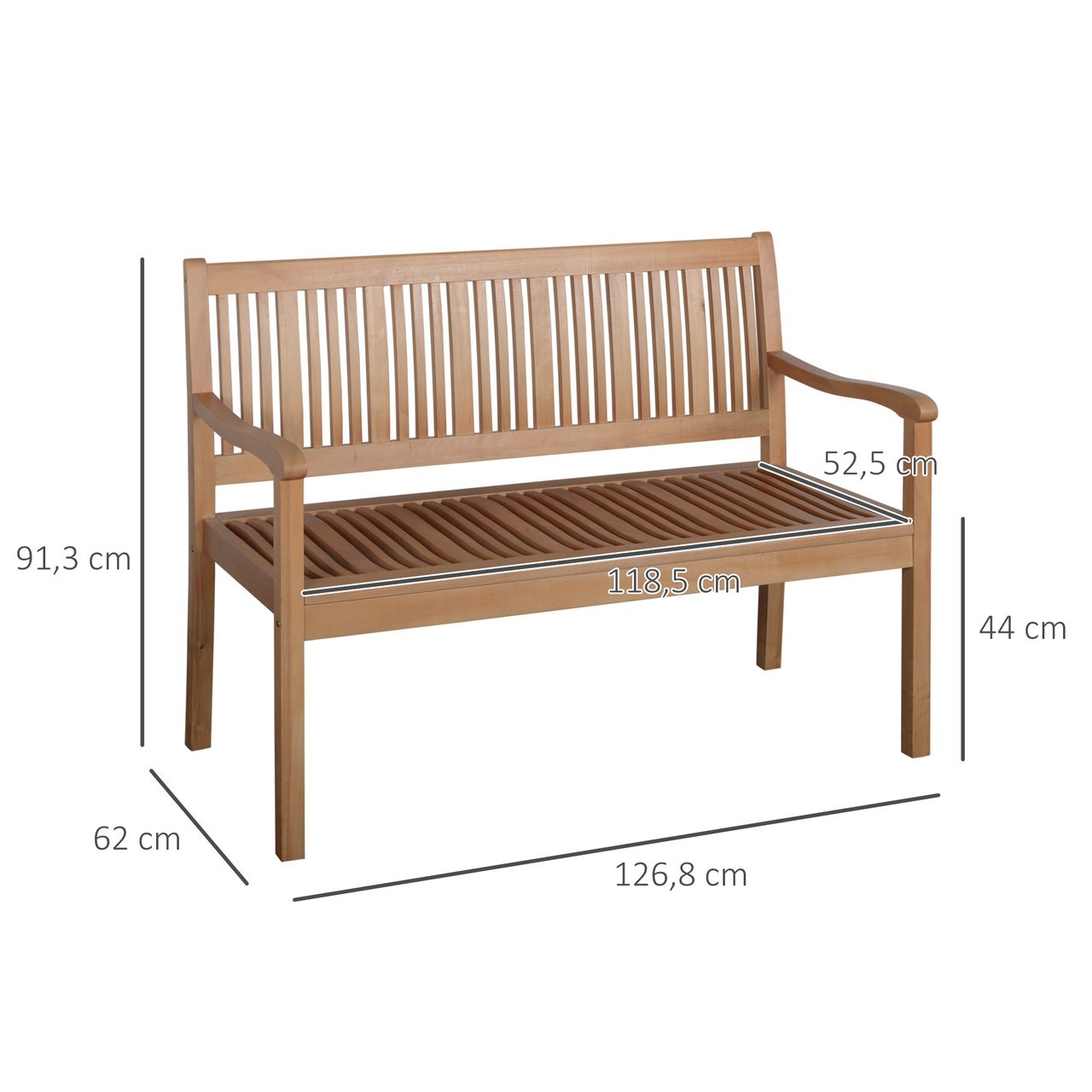 Outsunny Gartenbank 2-Sitzer Sitzbank aus Holz Parkbank bis 180 kg Bank Terrassenbank mit Rückenlehnen Gartenmöbel Pappelholz Gelb 126,8 x 62 x 91,3 cm