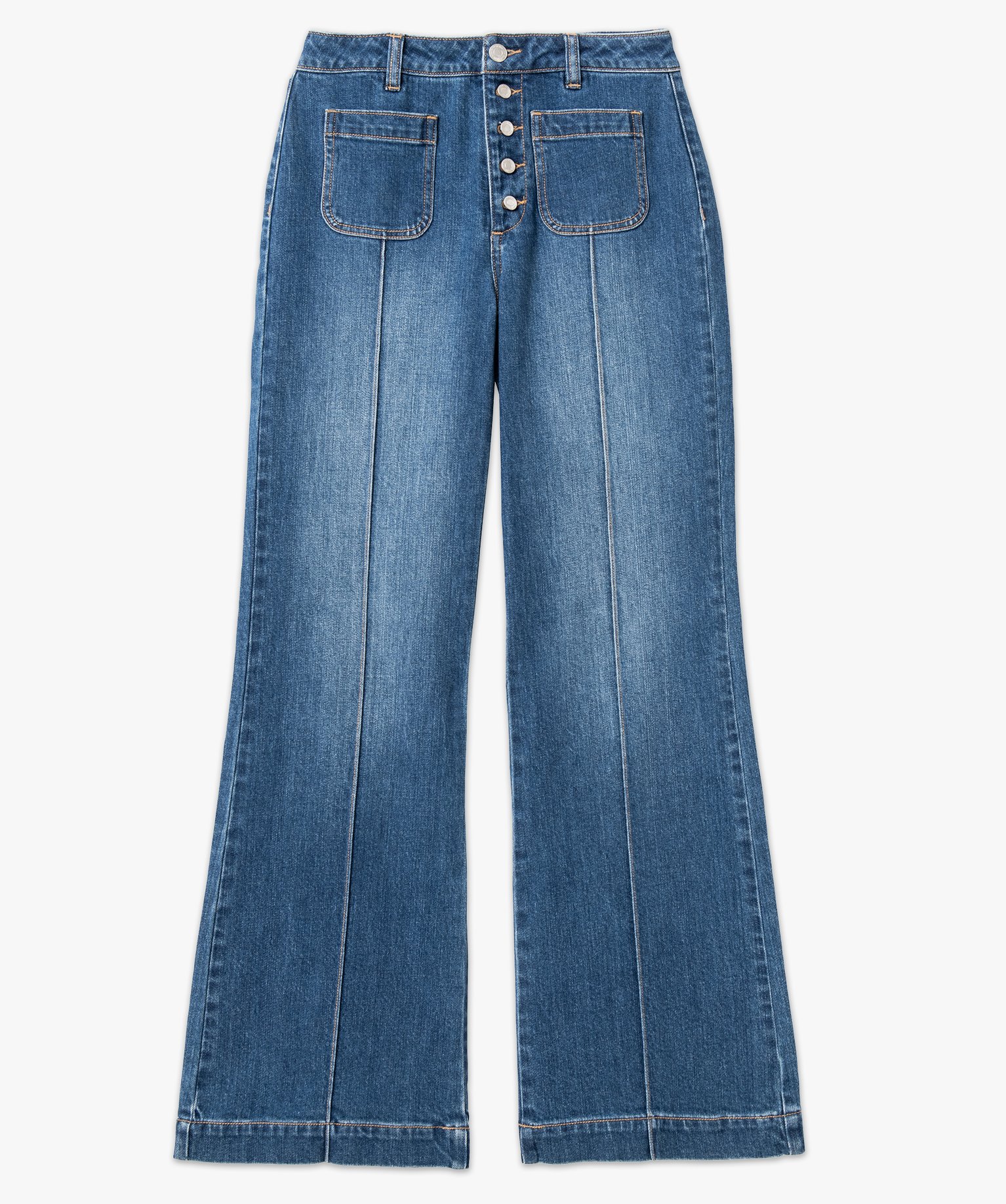 Jean "Wide legs" taille haute avec braguette boutons femme stone | GEMO