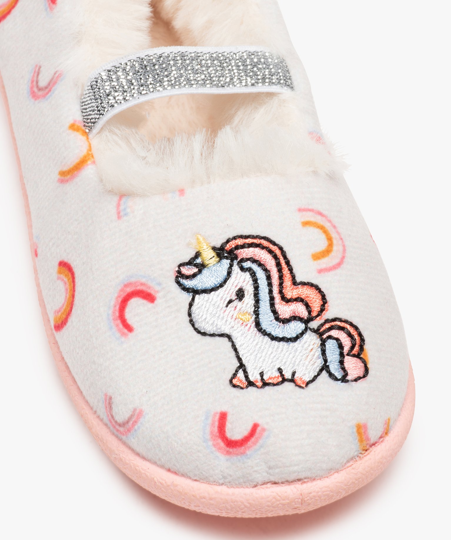 Chaussons fille ballerines en velours brodées licorne beige | GEMO
