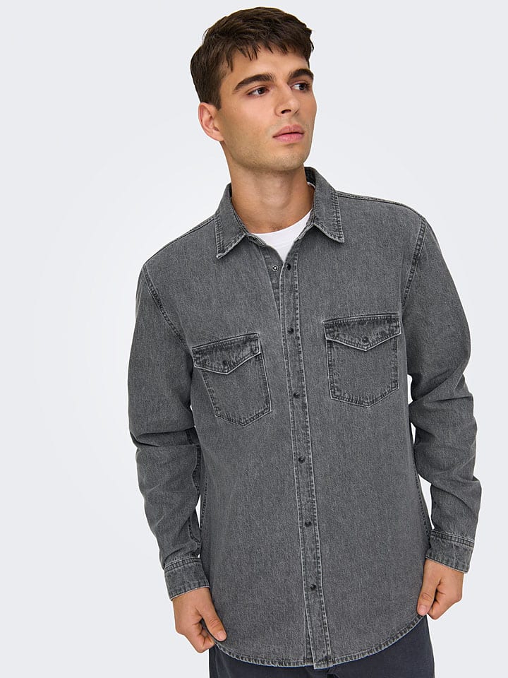 ONLY & SONS Jeanshemd - Regular fit - in Grau günstig kaufen