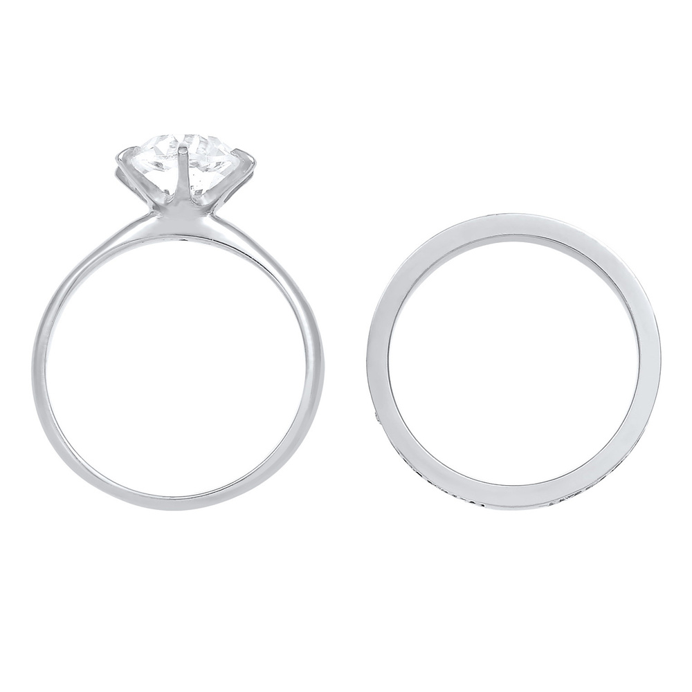 Elli Elli Bague Femmes Bande Set Solitaire Glamoureux avec Cristaux en Argent Sterling Bague