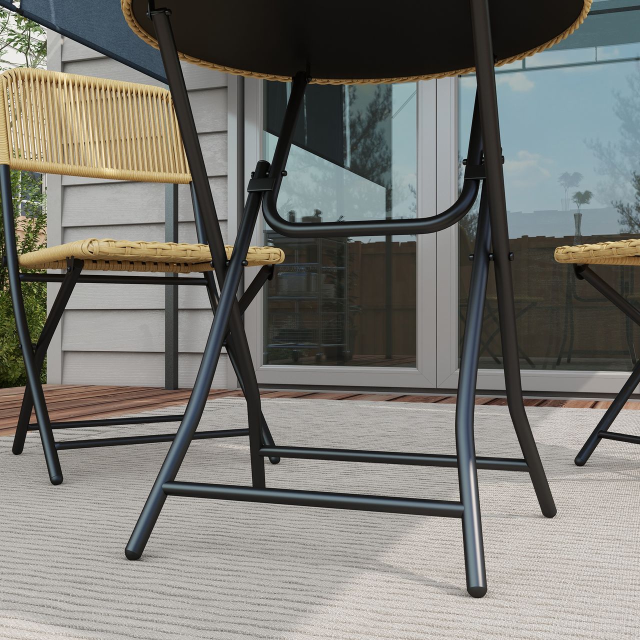 Outsunny Bistro-Set Rattanoptik 2 Stühle Beistelltisch Balkon-Sitzgarnitur Gelb