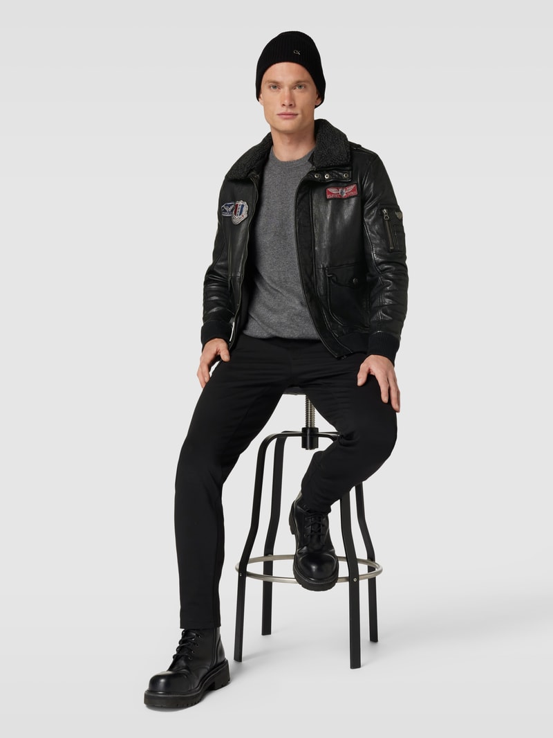 Lederjacke aus echtem Leder mit Label-Patches Modell 'CRUISE' in schwarz