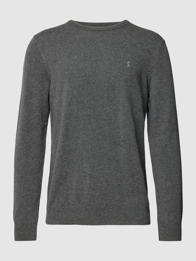 Strickpullover aus Wolle mit Logo-Stitching in dunkelgrau meliert