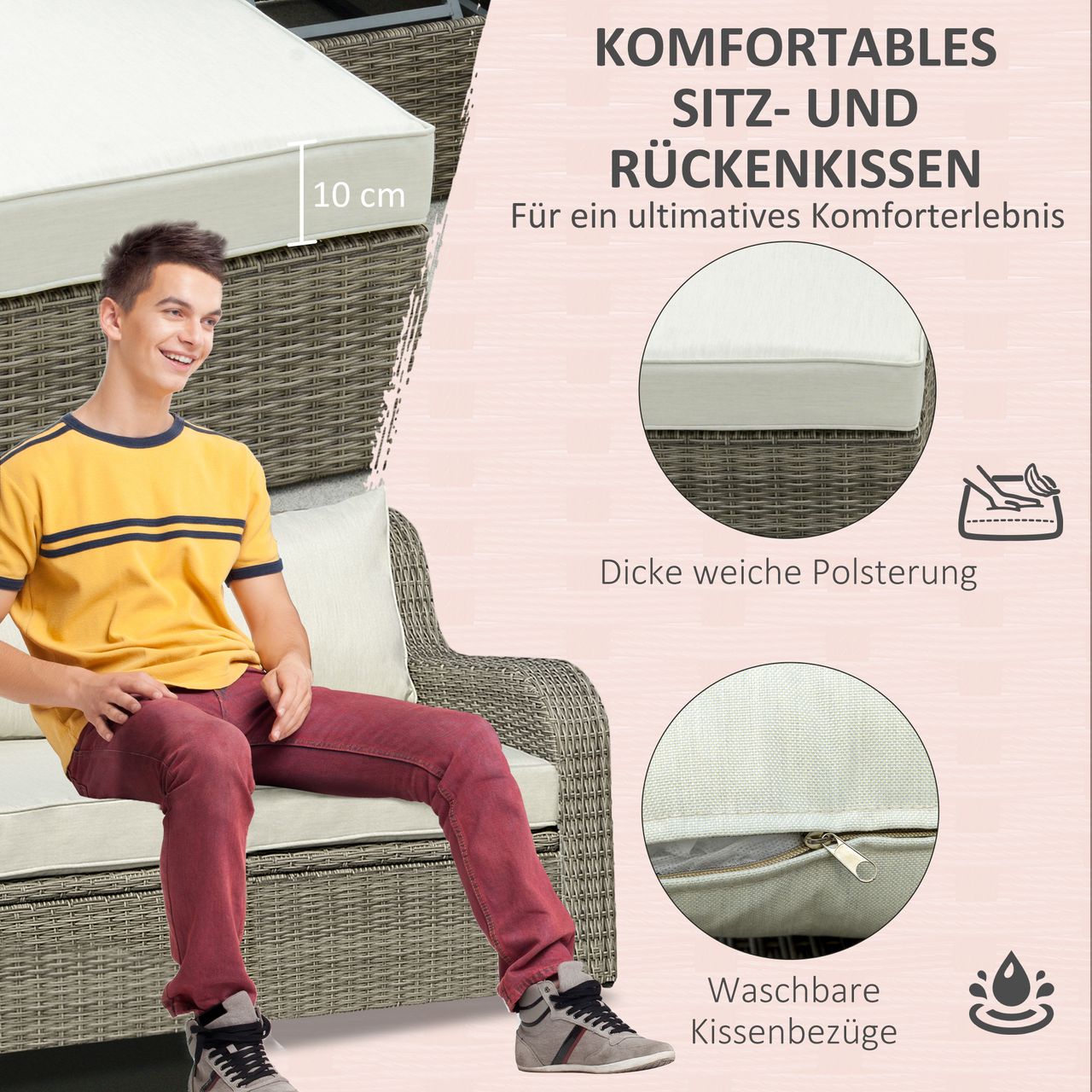 Outsunny 3-tlg. Polyrattan Gartenmöbel Set Gartengarnitur mit Tisch Aluminium
