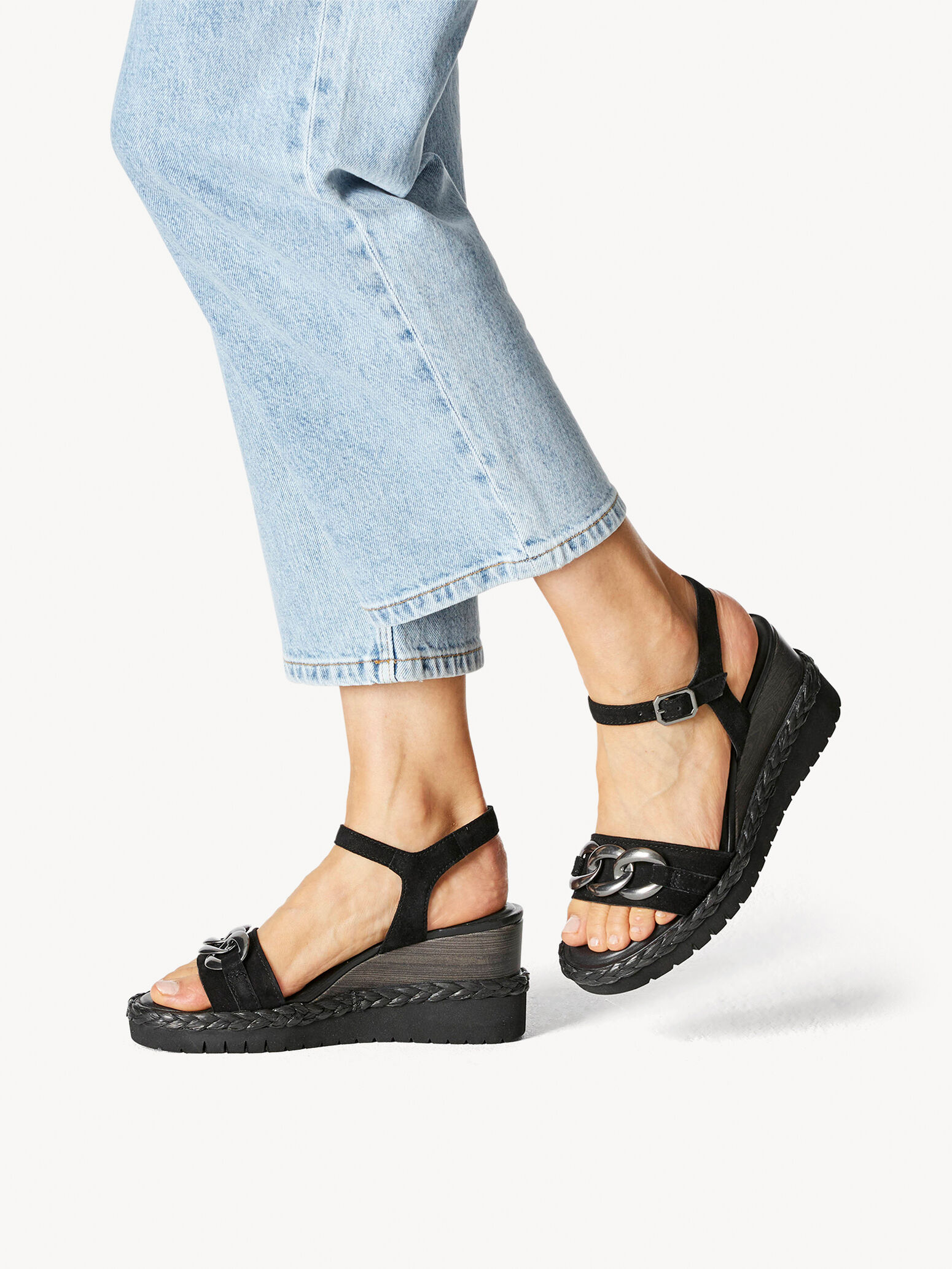 Sandale à talon en cuir - noir