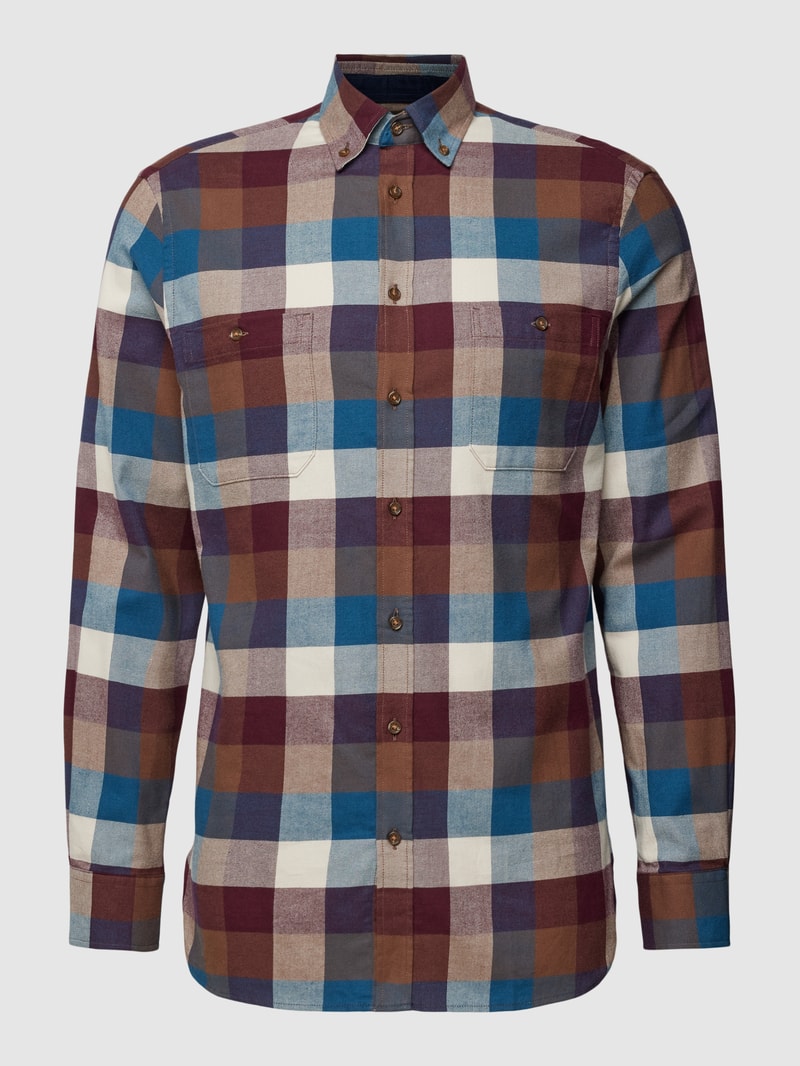 Flanellhemd mit Button-Down-Kragen in bordeaux rot