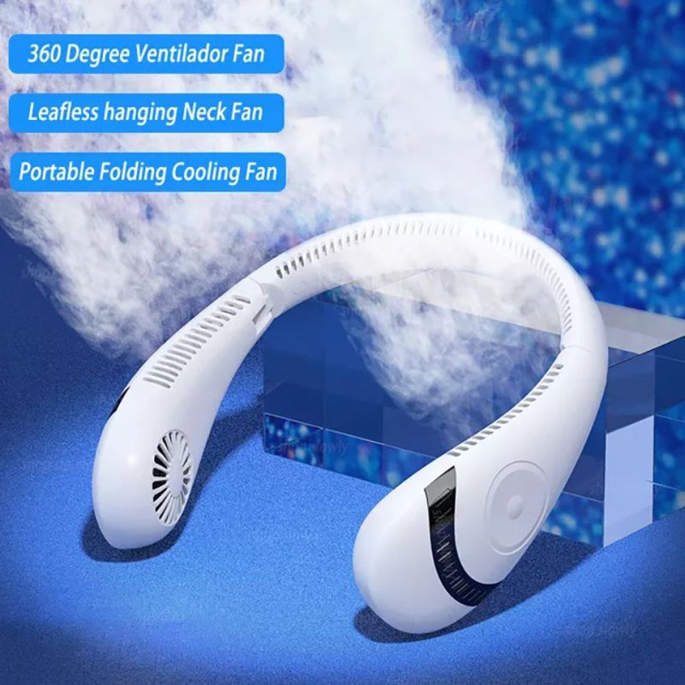 IBETTER Mini USB-Ventilator Halsventilator, Mini Ventilator, 5000mAh Foldable Bladeless Fan, 360° Cooling, Rechargeable with 3 Speeds