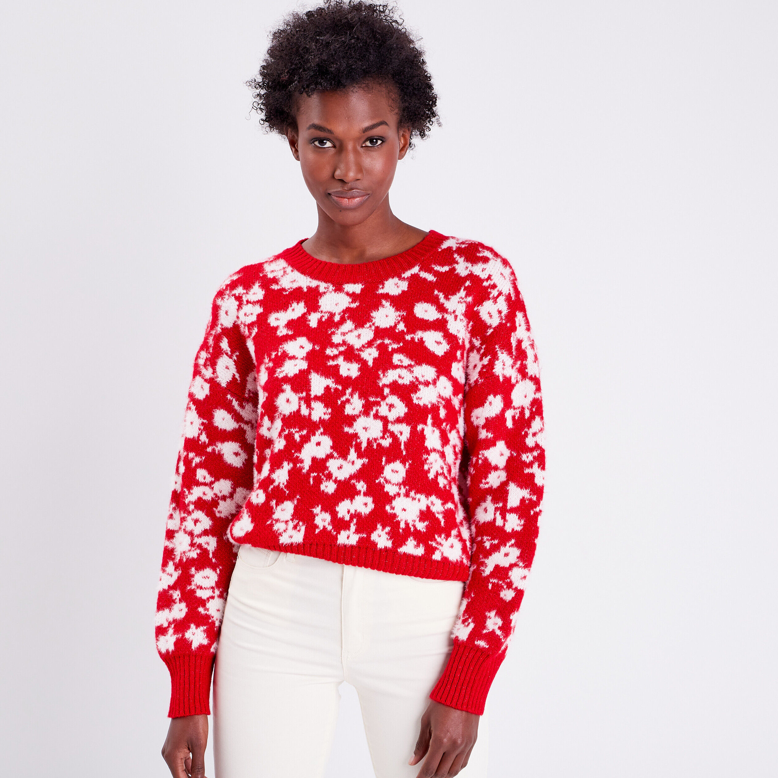 Pull avec col rond rouge femme | Cache Cache