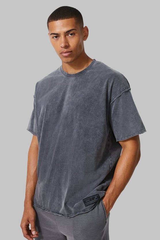 Oversize Man Active T-Shirt mit Acid-Waschung