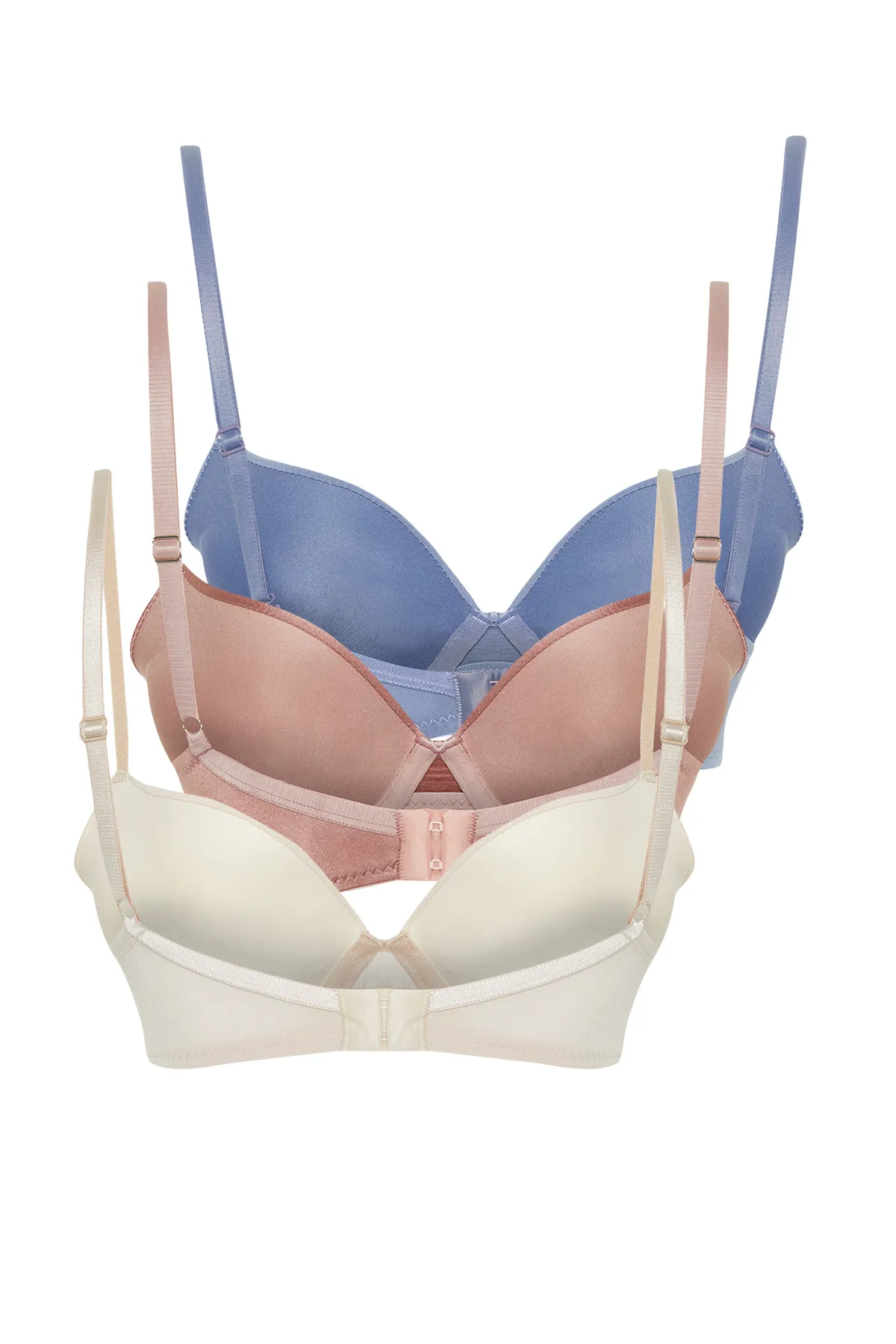 Trendyol Collection  Braun-mehrfarbiger 3er-Pack T-Shirt-BHs aus Polyamid mit String-Trägern und Push-Up-Effekt THMSS24SU00053