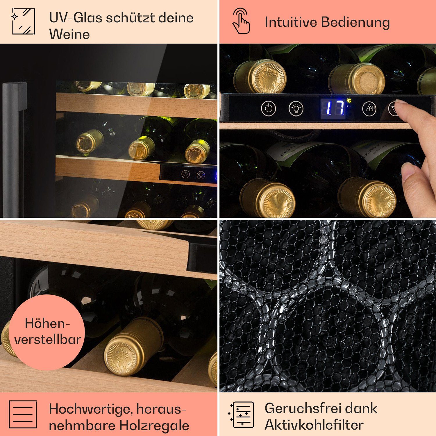 Klarstein Weinkühlschrank Vinsider 24 Onyx Edition, für 24 Standardflaschen á 0,75l,Wein Flaschenkühlschrank Weintemperierschrank Weinschrank Kühlschrank