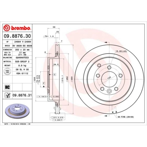 09.8876.31 BREMSSCHEIBE BREMBO HA  VP2 - ATU