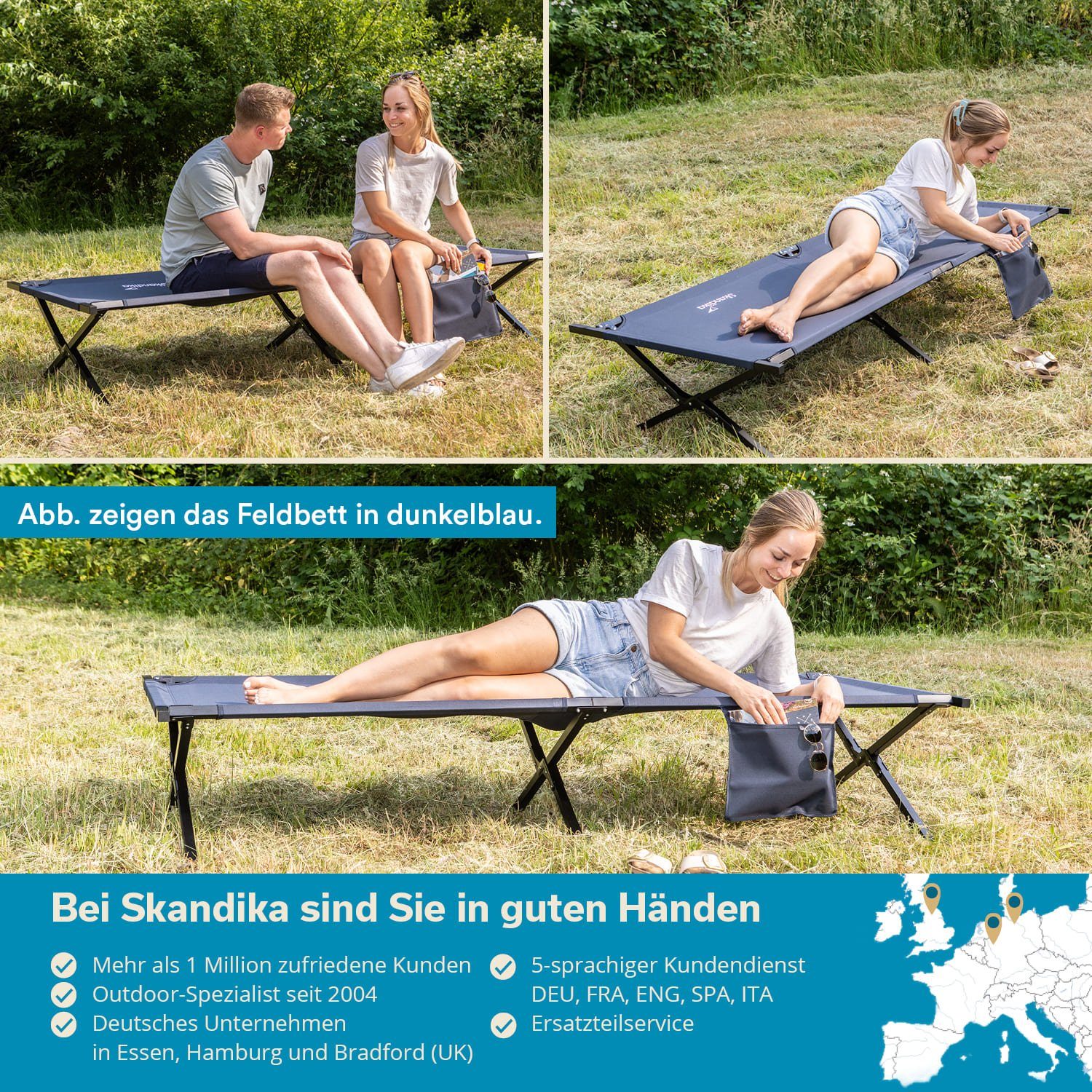 Skandika Feldbett Mutenia Klappbare Sonnenliege mit Organizer-Tasche, max. 200 kg, Outdoor