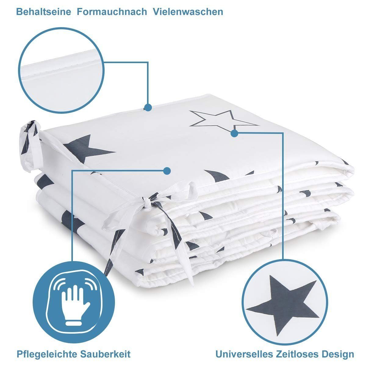 Bettumrandung Luchild, Höhe 28 mm, (Gepolsterte Bettgitterabdeckung, Sicherheitsumrandung für Kleinkinder), weiches, atmungsaktives Nestchen, einfache Montage & maschinenwaschbar