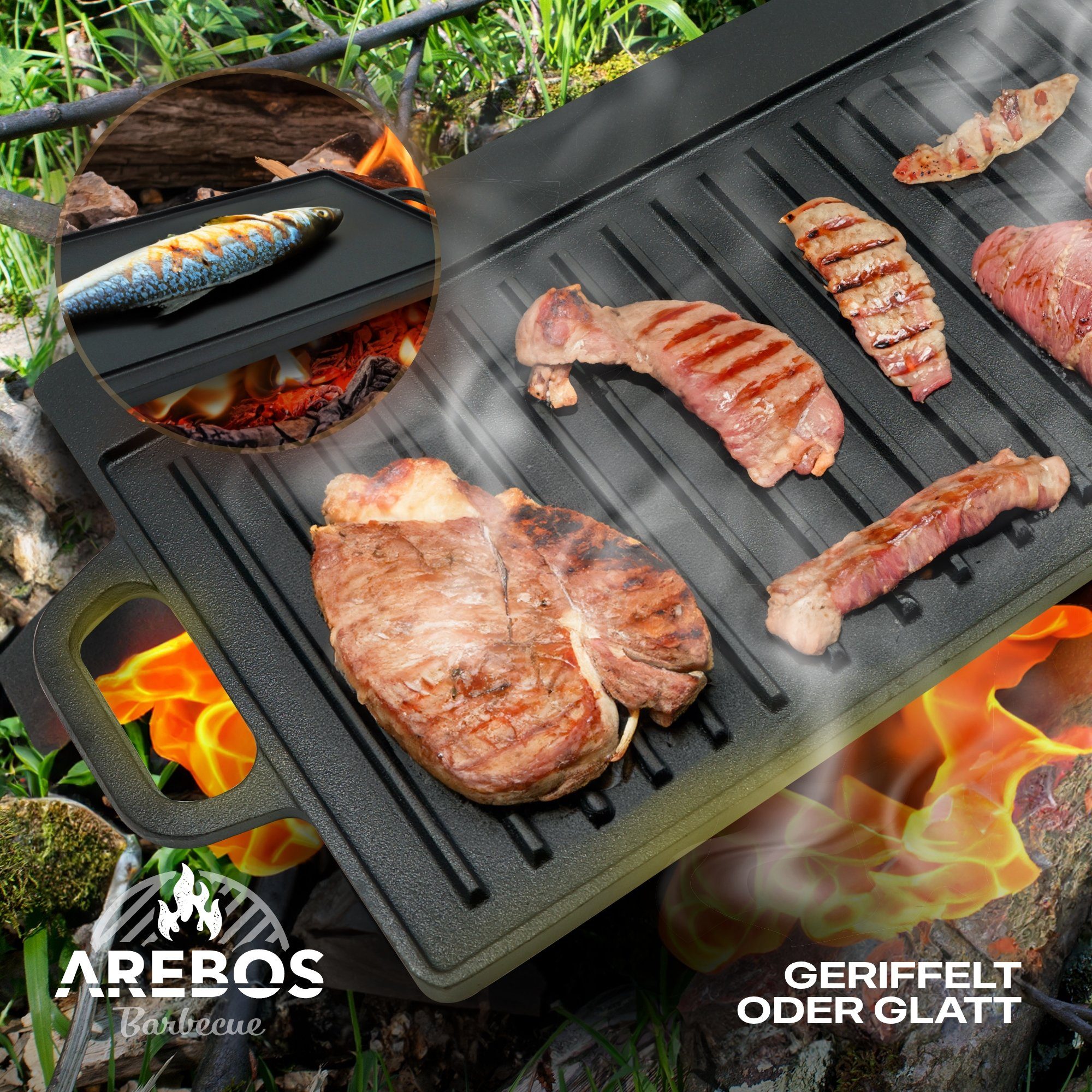 Arebos Topf-Set Dutch Over BBQ Set aus Gusseisen Feuertopf Schmortopf, (Set)
