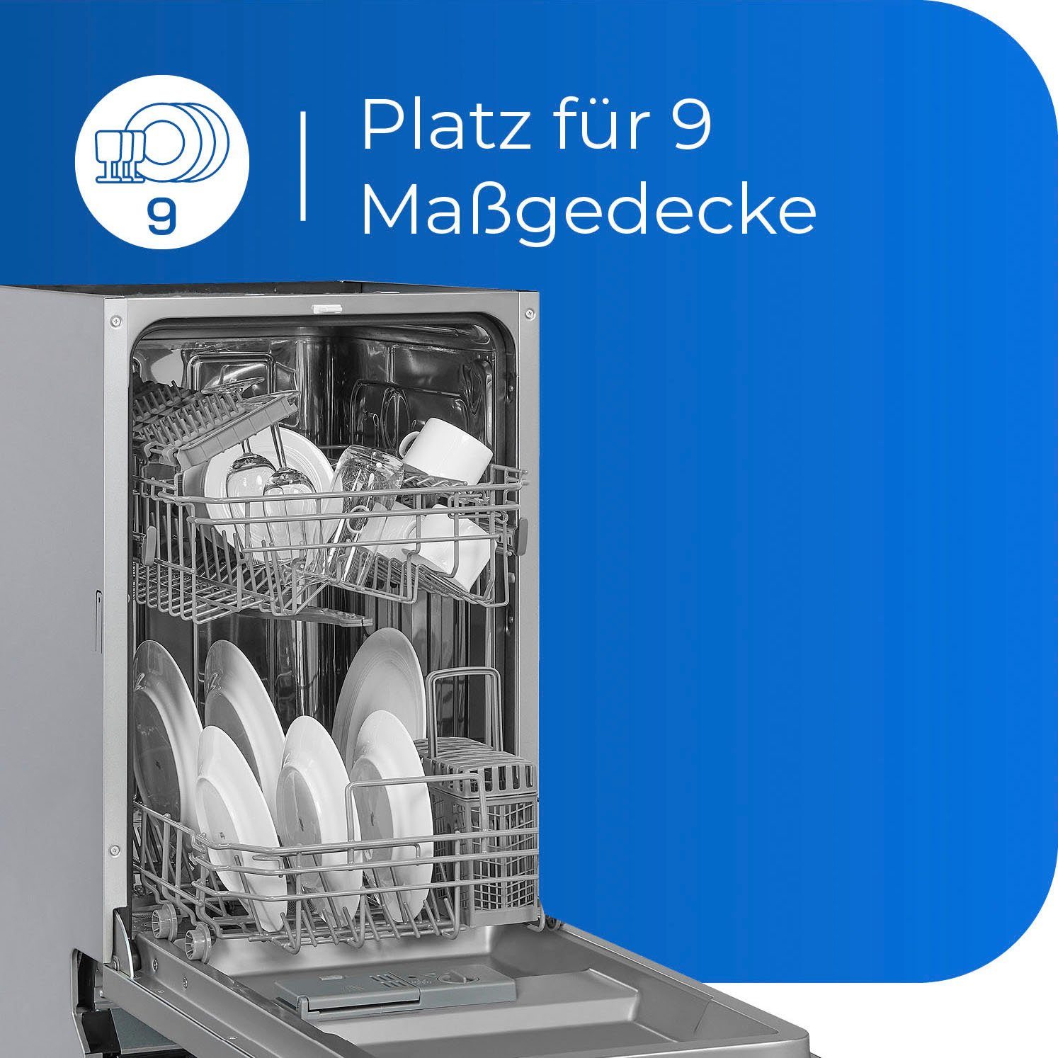 exquisit teilintegrierbarer Geschirrspüler, EGSP1009-EB-030E, 9 Maßgedecke