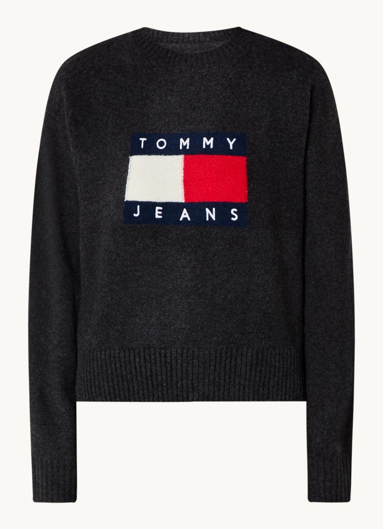 Tommy Hilfiger plono mezgimo megztinis iš vilnos mišinio su logotipu