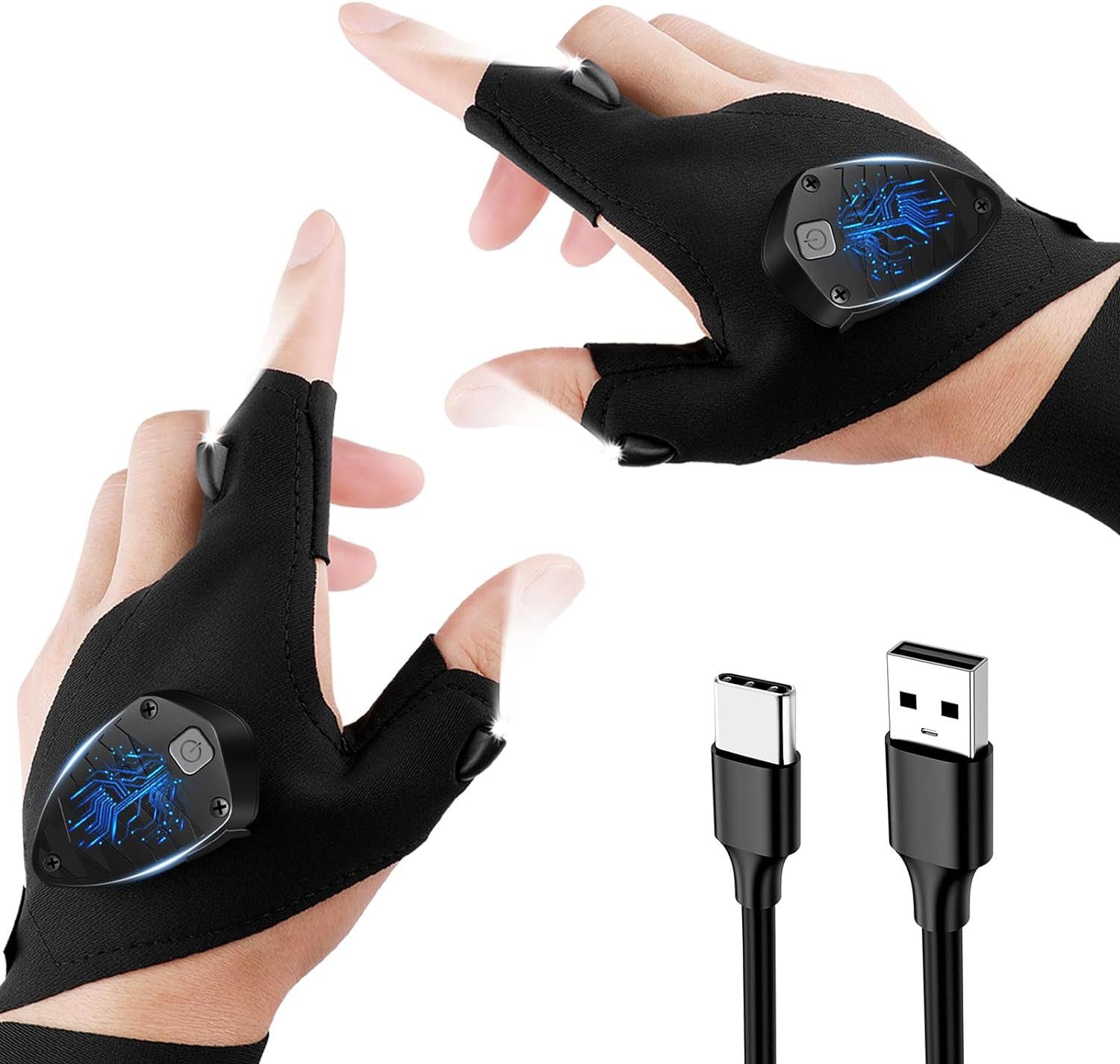 Qikki Angelhandschuhe LED-Herrenhandschuhe – wiederaufladbar, ideal zum Angeln und Radfahren Outdoor-AktivitätenFäustlingeHerren-Mode
