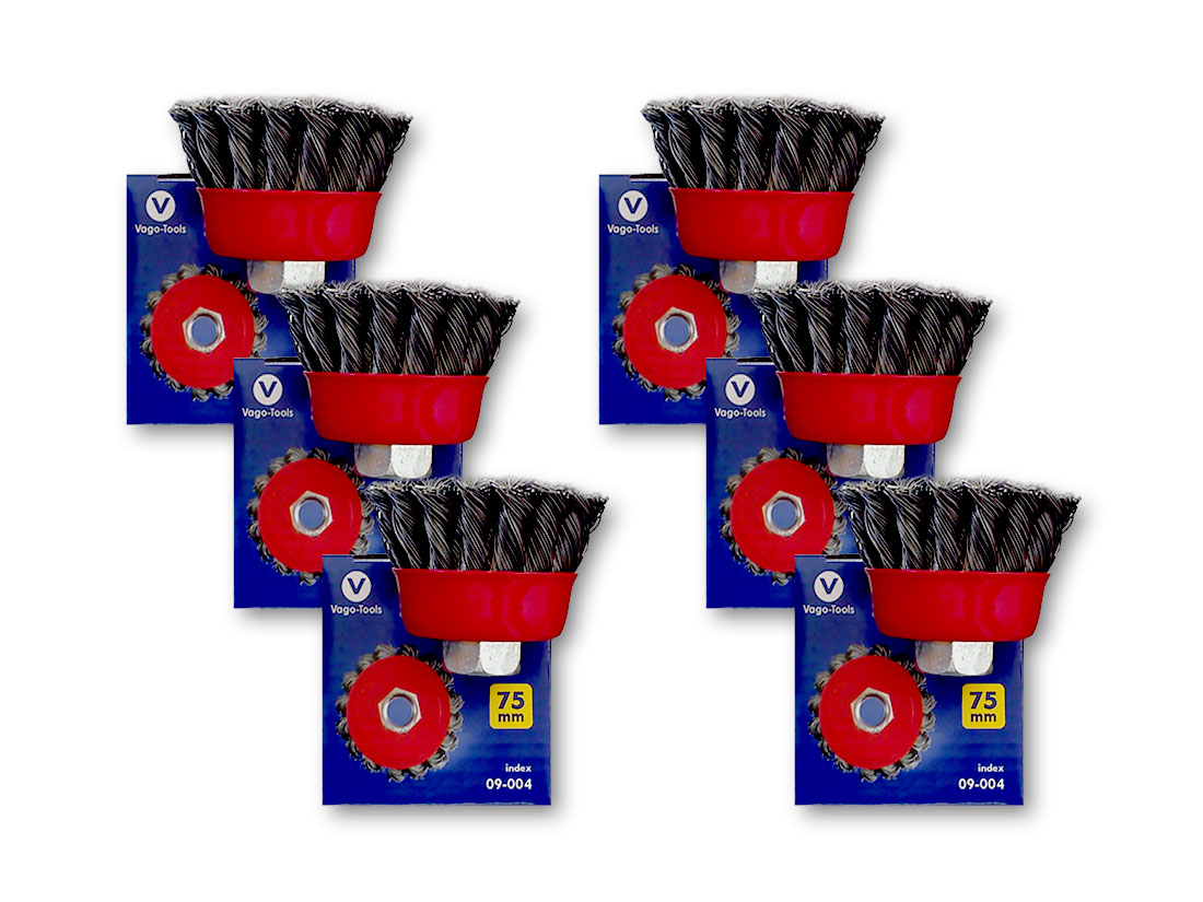 Vago-Tools Topfbürste Drahtbürste 75mm Bürste gezopft Winkelschleifer & Flex 1x