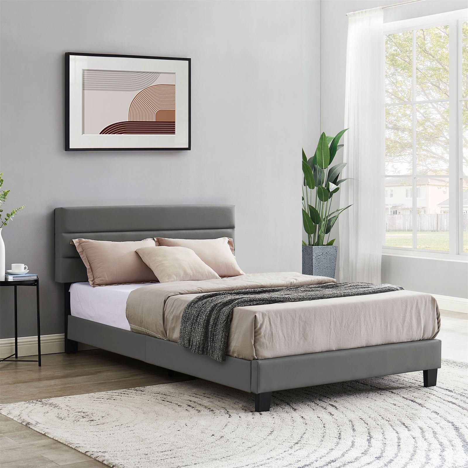 CARO-Möbel Polsterbett GREENPORT, Polsterbett 120x200 cm mit Kunstleder grau Bett Jugendbett Einzelbett
