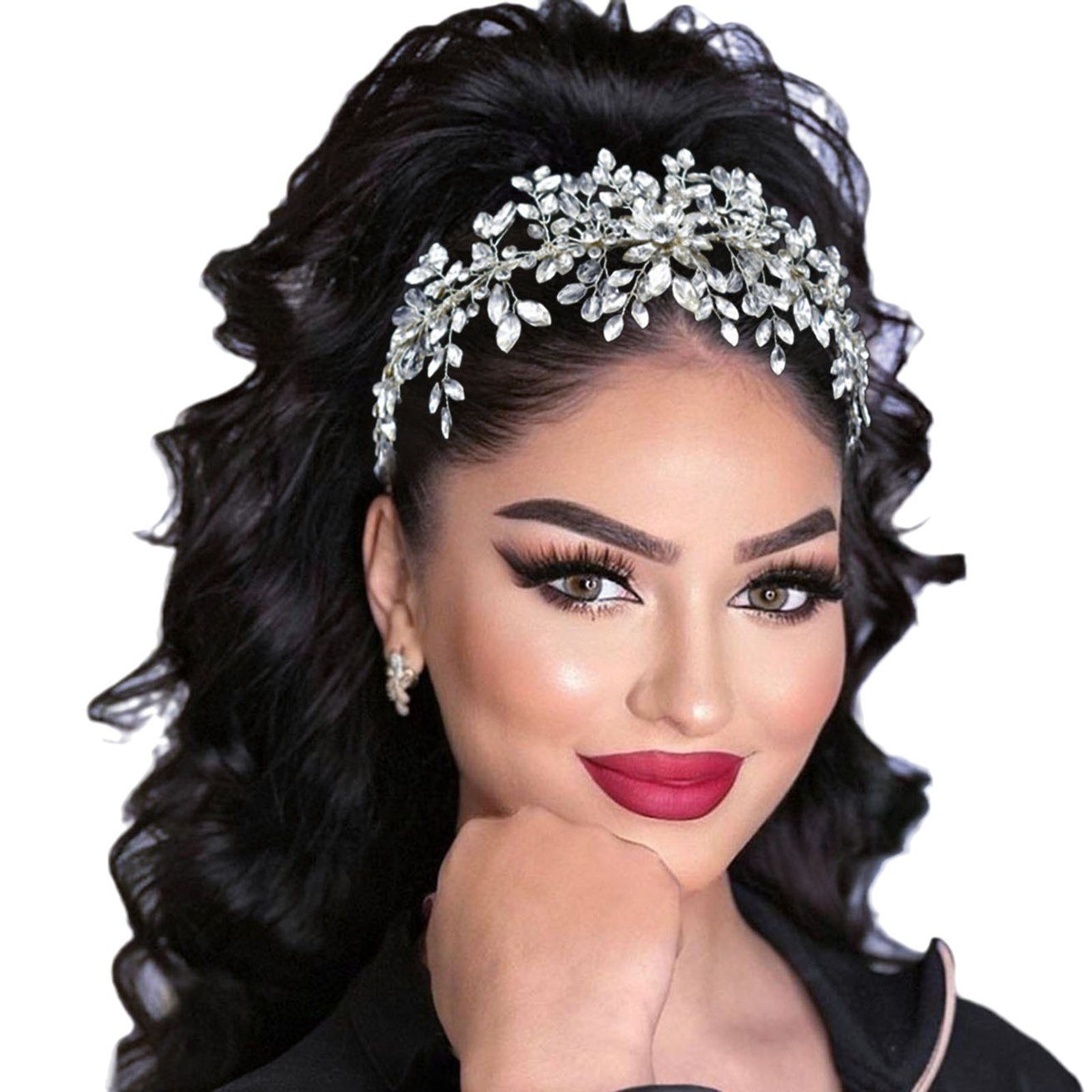 HOHEA H Haarband Kristall-Stirnband, Hochzeits-Haarschmuck, Braut-Haarschmuck, 1-tlg., Silberne Haaraccessoires sind elegante Haaraccessoires für Frauen, Haarschmuck aus Kristall-Haarranken, Blumen und Blättern