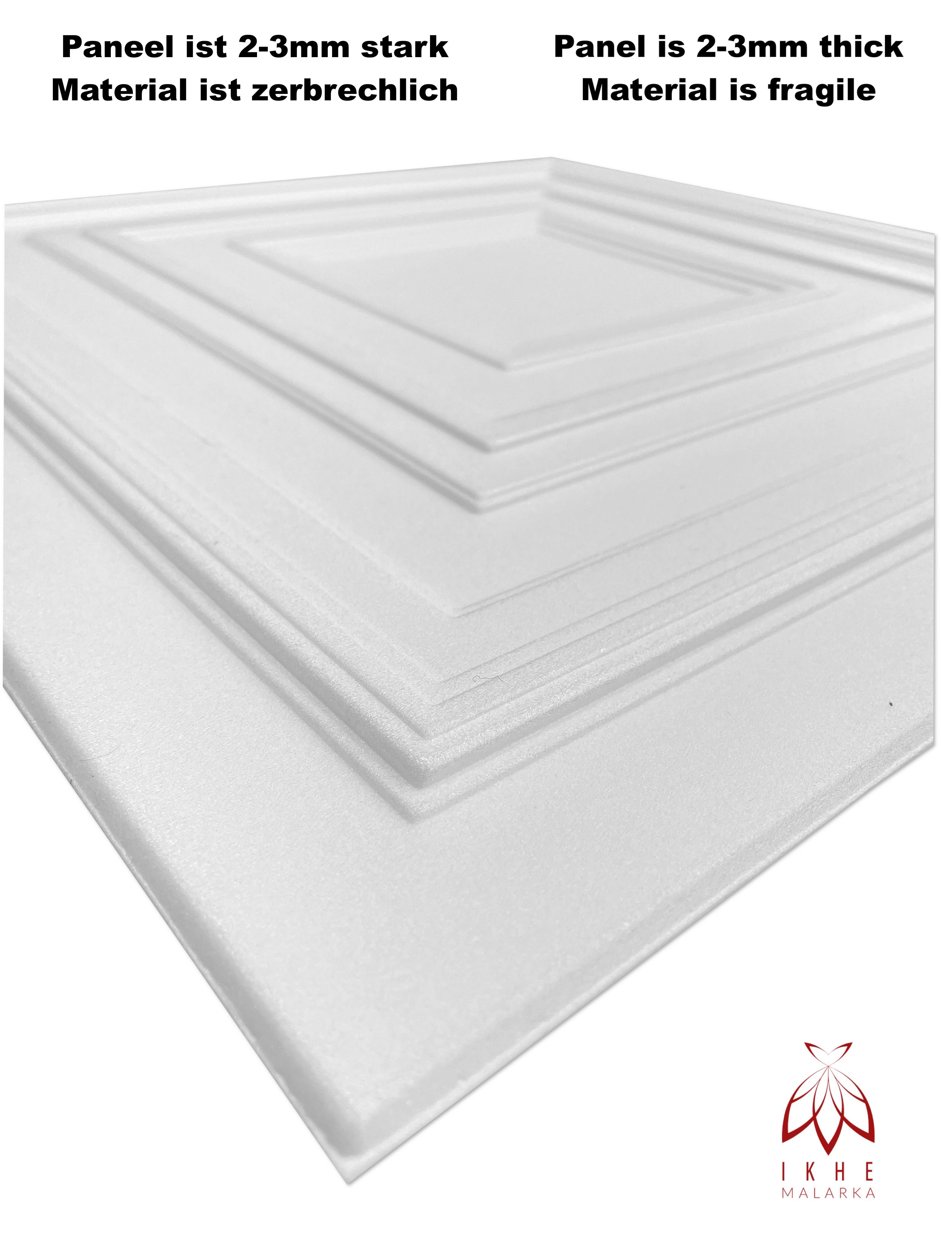 IKHEMalarka 3D Wandpaneel Polystyrol Deckenpaneele 2mm stark Dekoren, BxL: 50,00x50,00 cm, 0,25 qm, (Platten XPS, Polystyrol Paneele) 2m² = 8 Stück